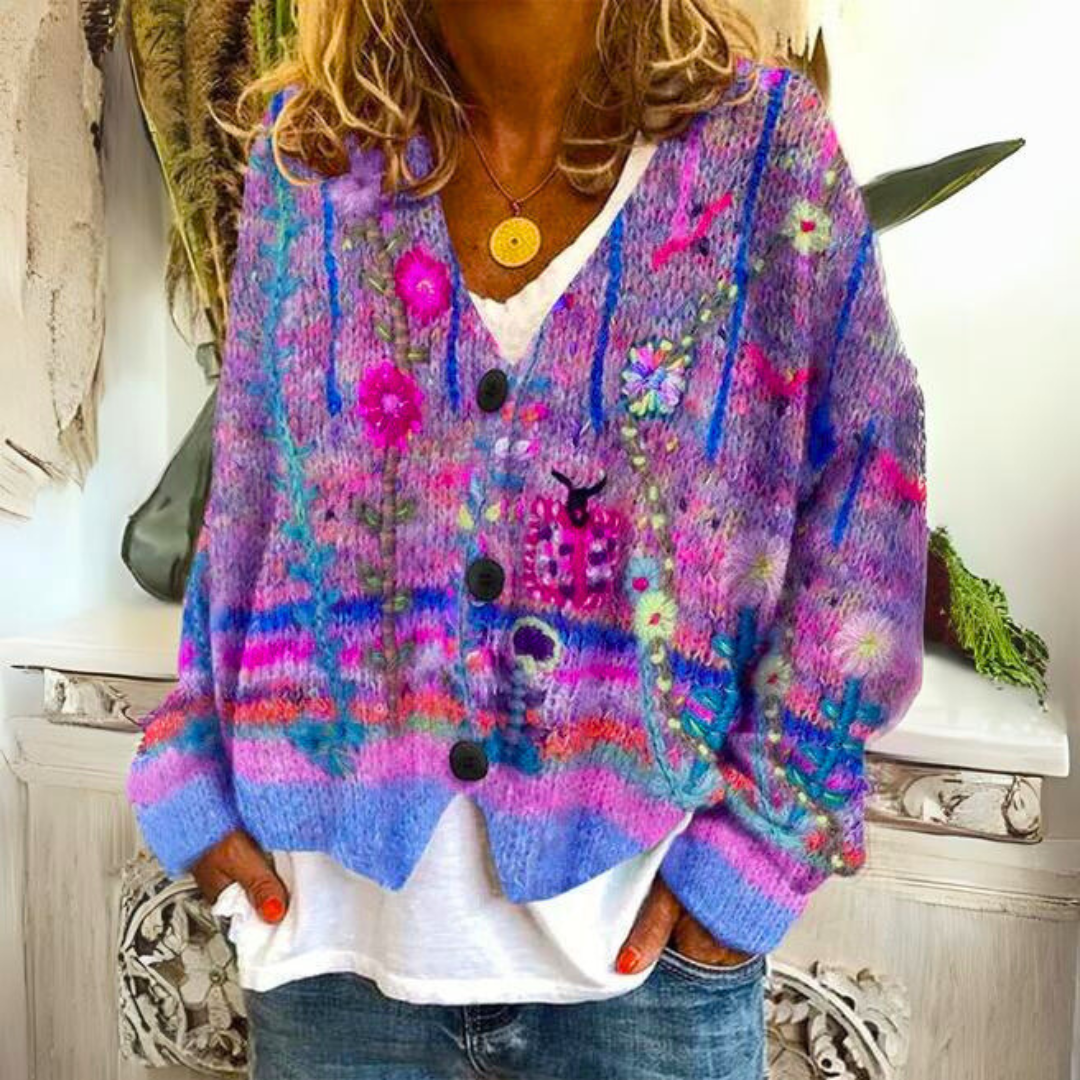 Elisa Cárdigan Bohemio para Mujer – Chaqueta de Punto Floral Multicolor Chic