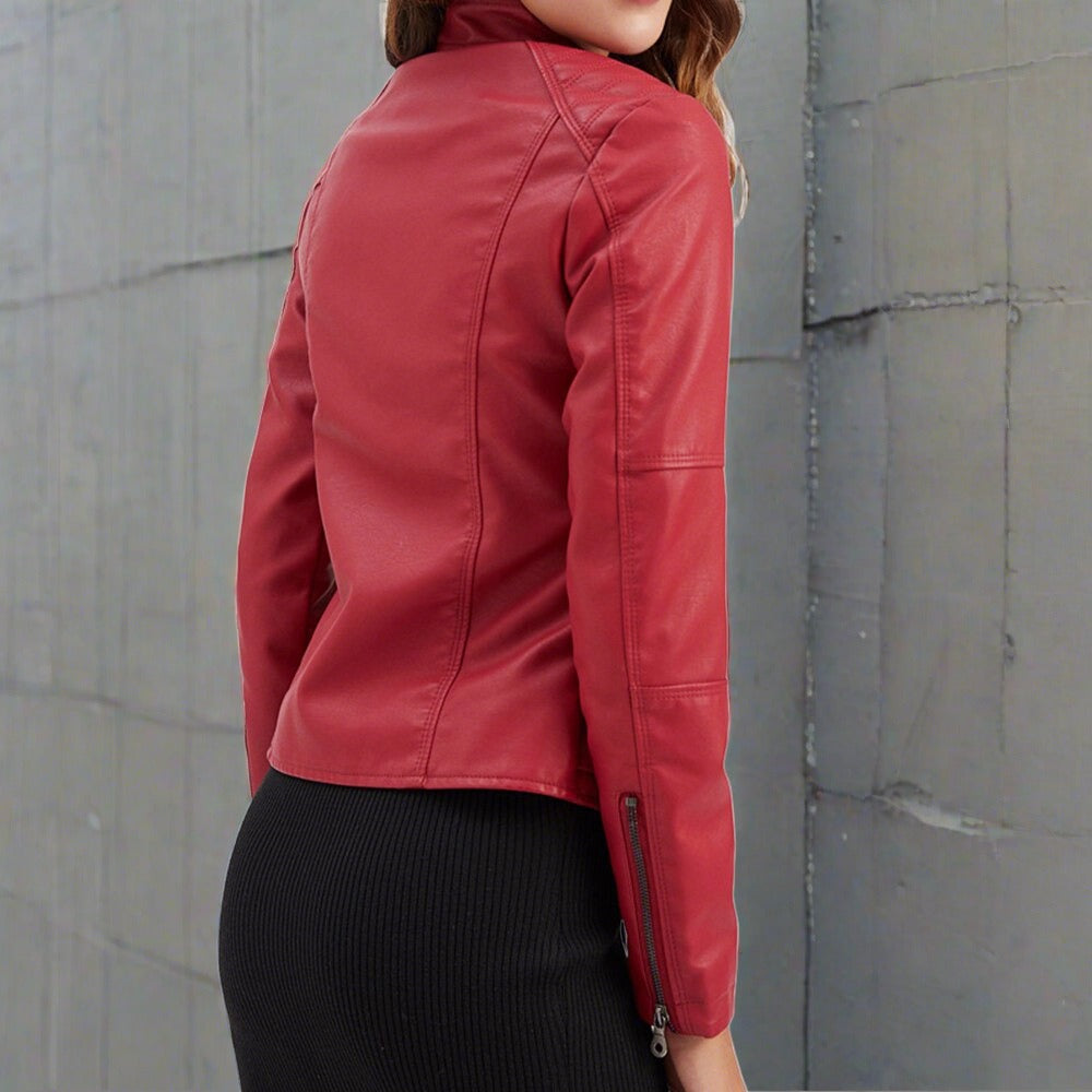 Valeria Chaqueta de Cuero para Mujer – Corte Elegante con Cremallera y Bolsillos Zip