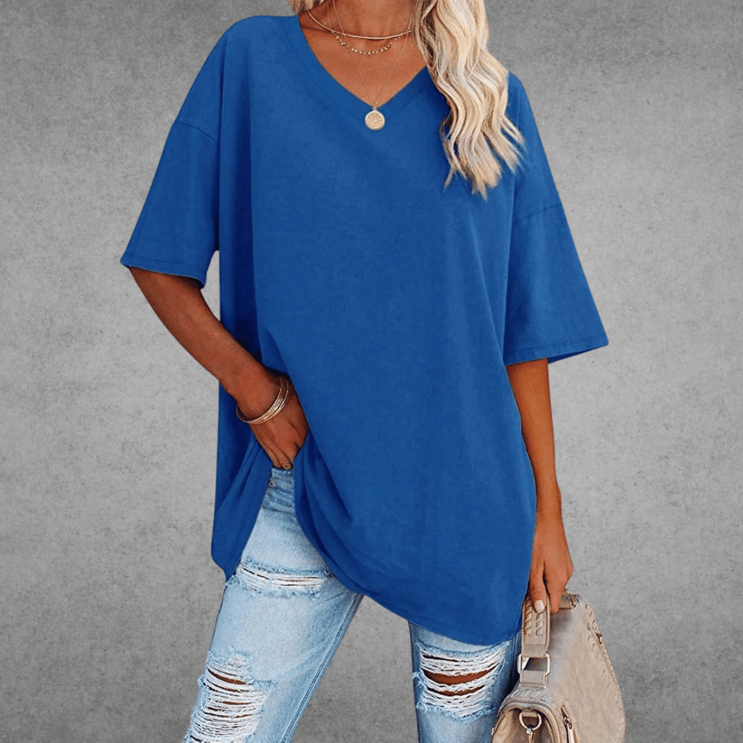 Ninon Camiseta Oversize para Mujer – T-Shirt Cuello V Casual Chic