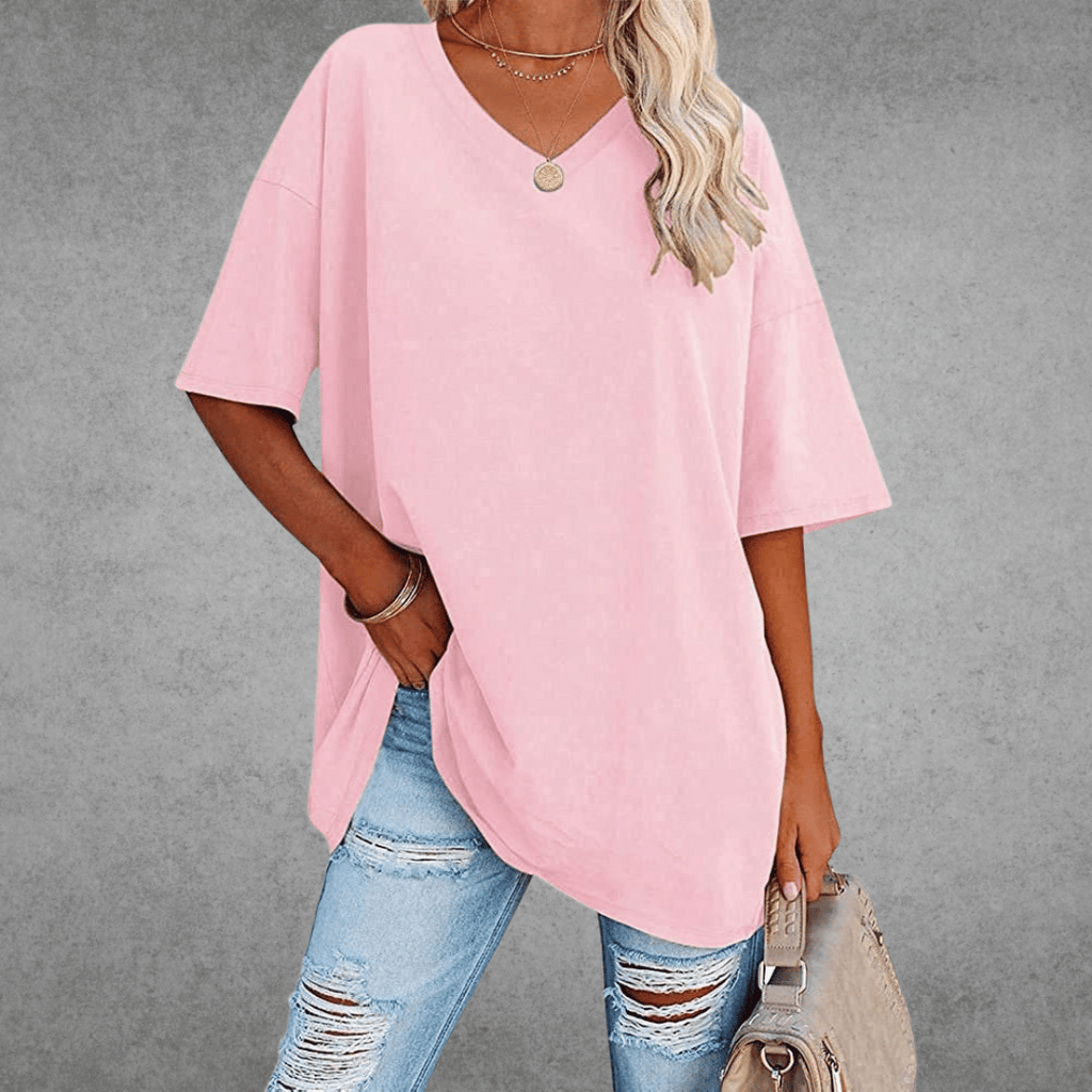 Ninon Camiseta Oversize para Mujer – T-Shirt Cuello V Casual Chic