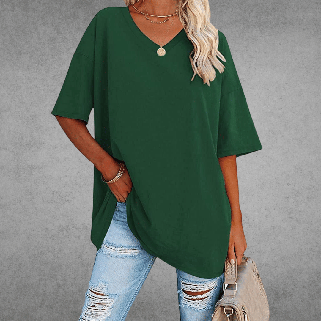 Ninon Camiseta Oversize para Mujer – T-Shirt Cuello V Casual Chic