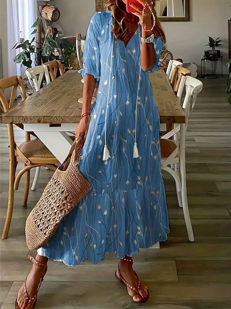 Charm Vestido Bohemio para Mujer – Vestido Floral Ikat con Escote en V Chic