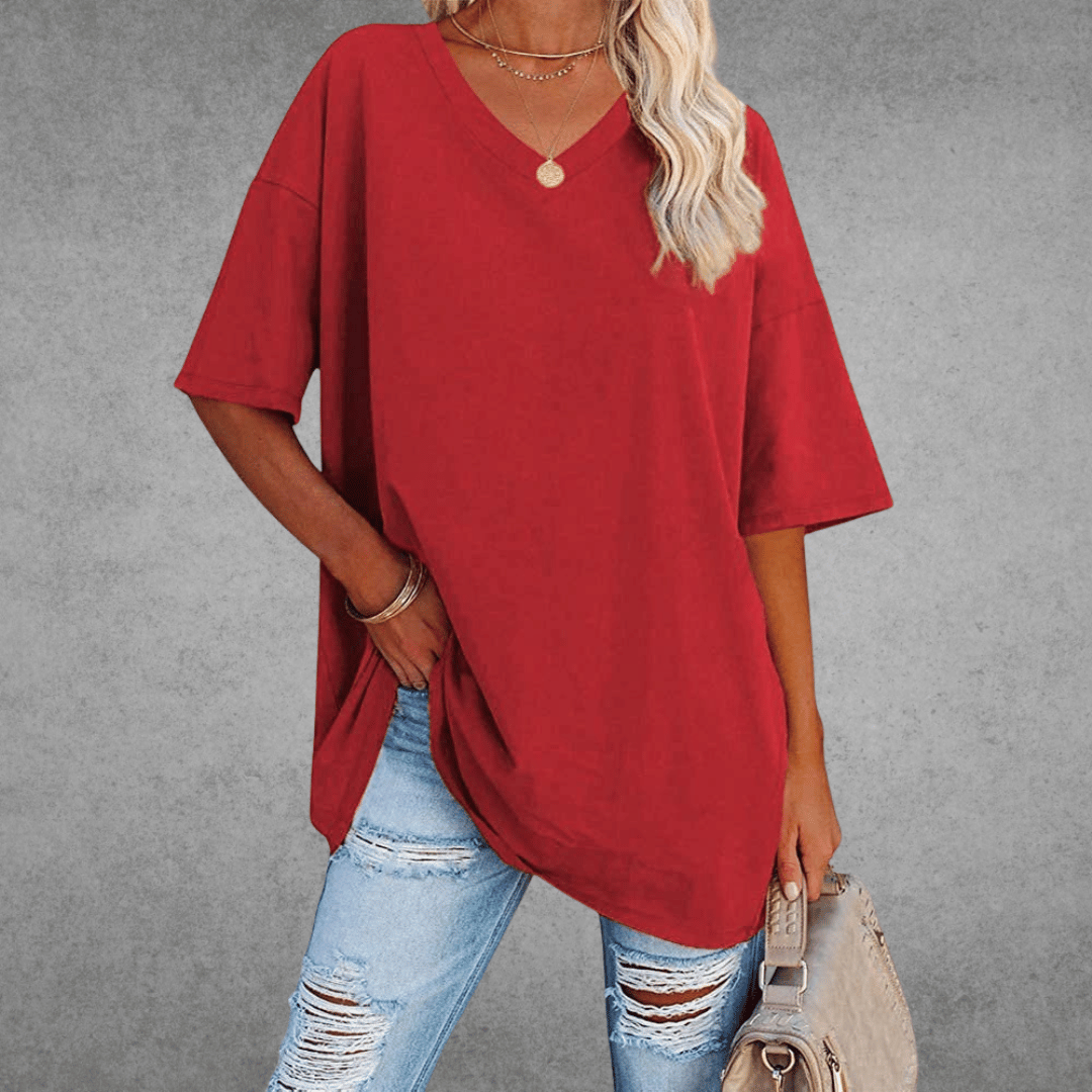 Ninon Camiseta Oversize para Mujer – T-Shirt Cuello V Casual Chic