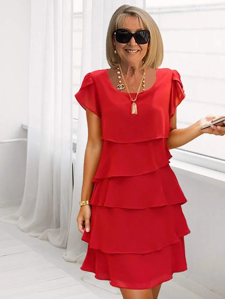 Giselle Vestido Midi de Chifón para Mujer – Vestido Elegante Asimétrico Chic