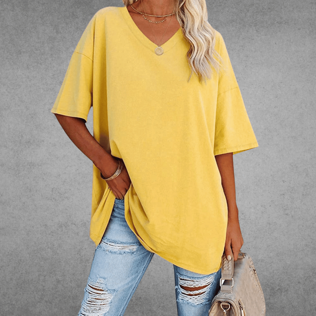 Ninon Camiseta Oversize para Mujer – T-Shirt Cuello V Casual Chic