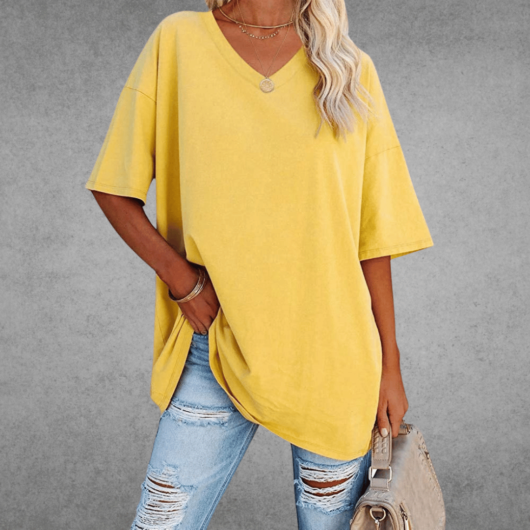 Ninon Camiseta Oversize para Mujer – T-Shirt Cuello V Casual Chic