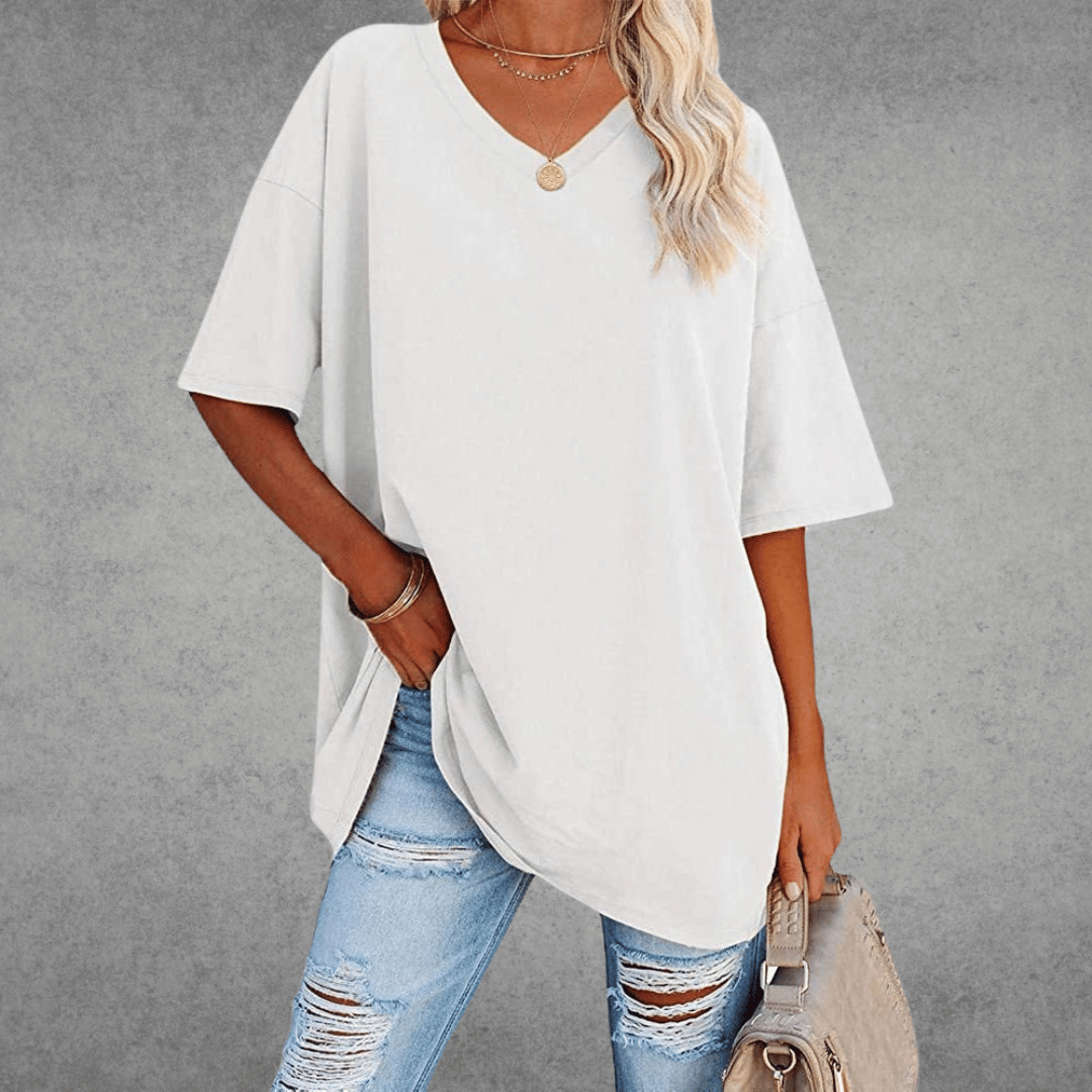 Ninon Camiseta Oversize para Mujer – T-Shirt Cuello V Casual Chic