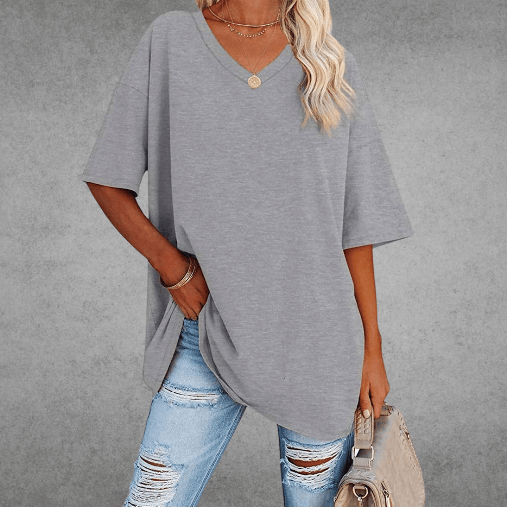 Ninon Camiseta Oversize para Mujer – T-Shirt Cuello V Casual Chic