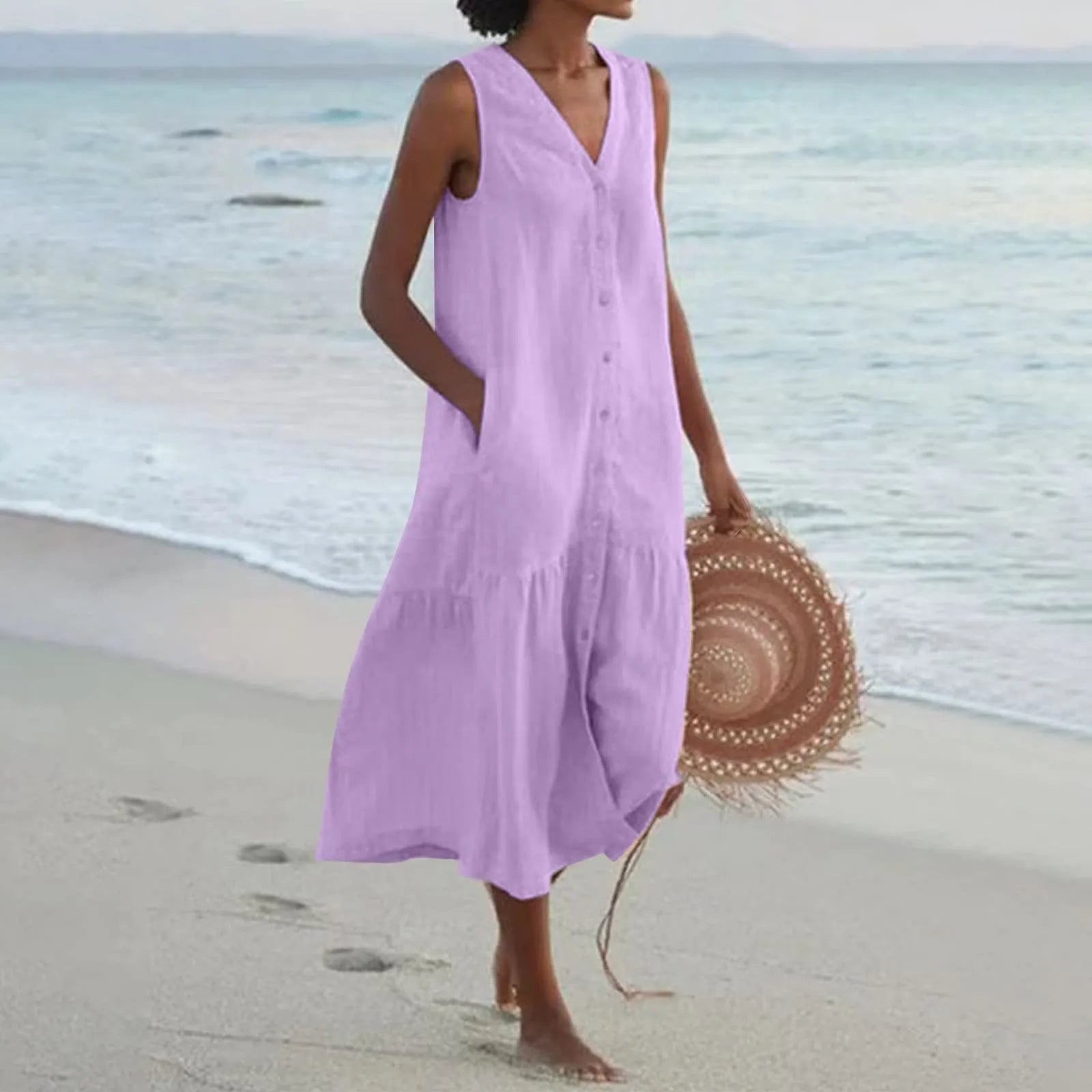 Lena Vestido Largo para Mujer – Vestido Elegante Fluido con Escote en V Chic