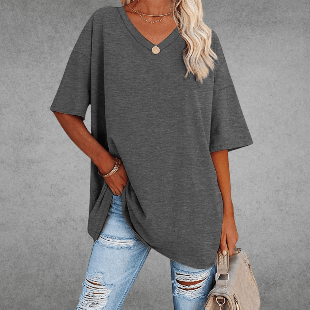 Ninon Camiseta Oversize para Mujer – T-Shirt Cuello V Casual Chic