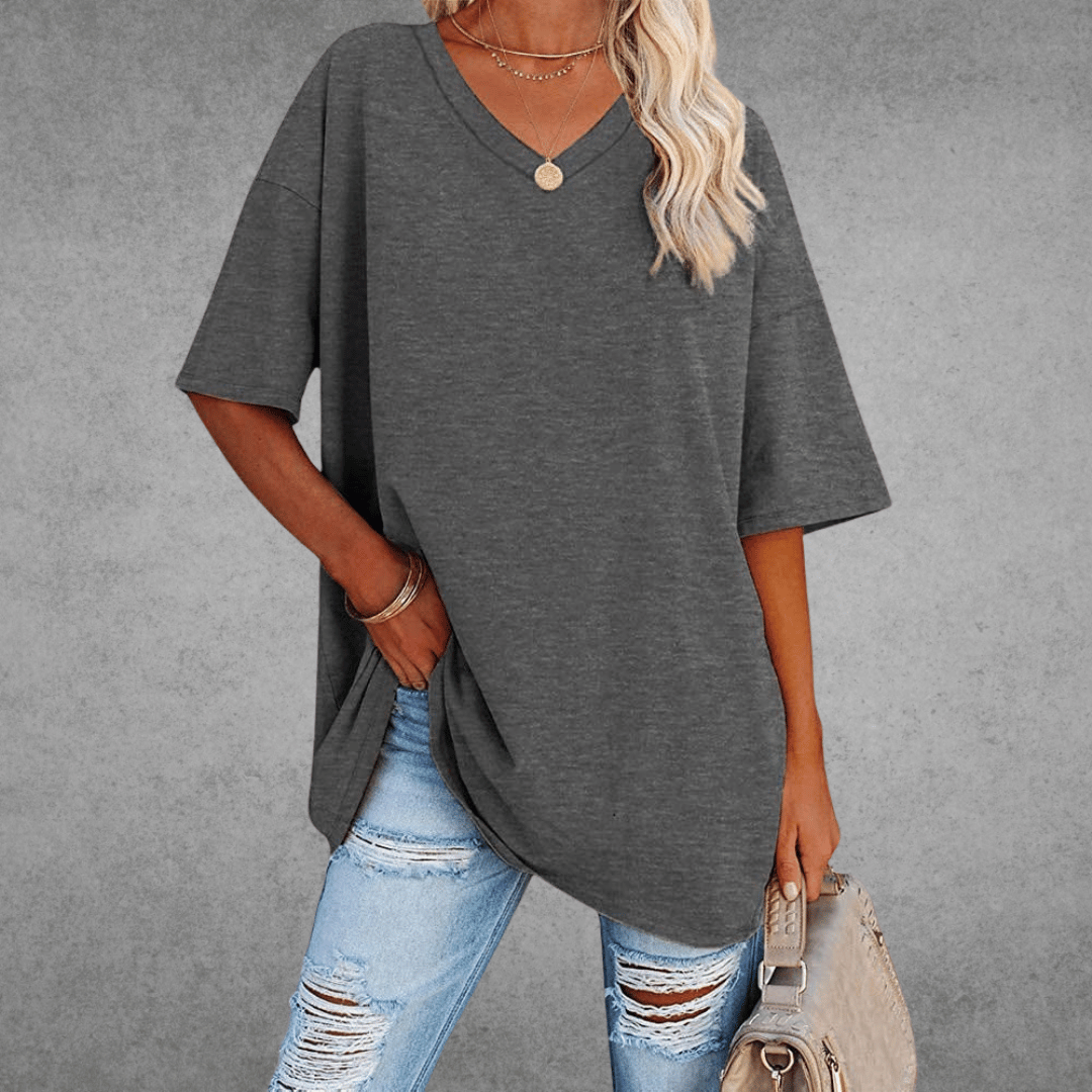Ninon Camiseta Oversize para Mujer – T-Shirt Cuello V Casual Chic
