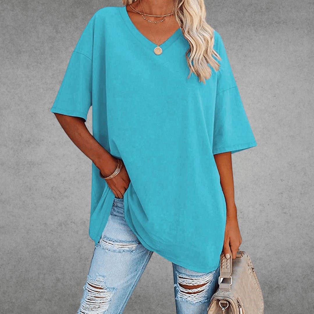Ninon Camiseta Oversize para Mujer – T-Shirt Cuello V Casual Chic