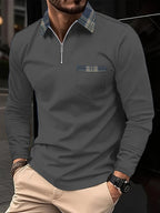 Frank Polo de Manga Larga para Hombre – Polo Cremallera Cuadros Elegante