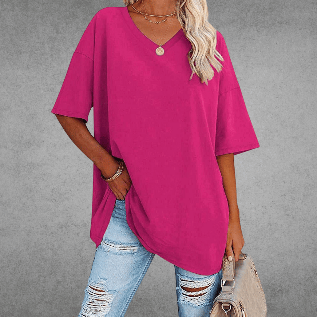 Ninon Camiseta Oversize para Mujer – T-Shirt Cuello V Casual Chic