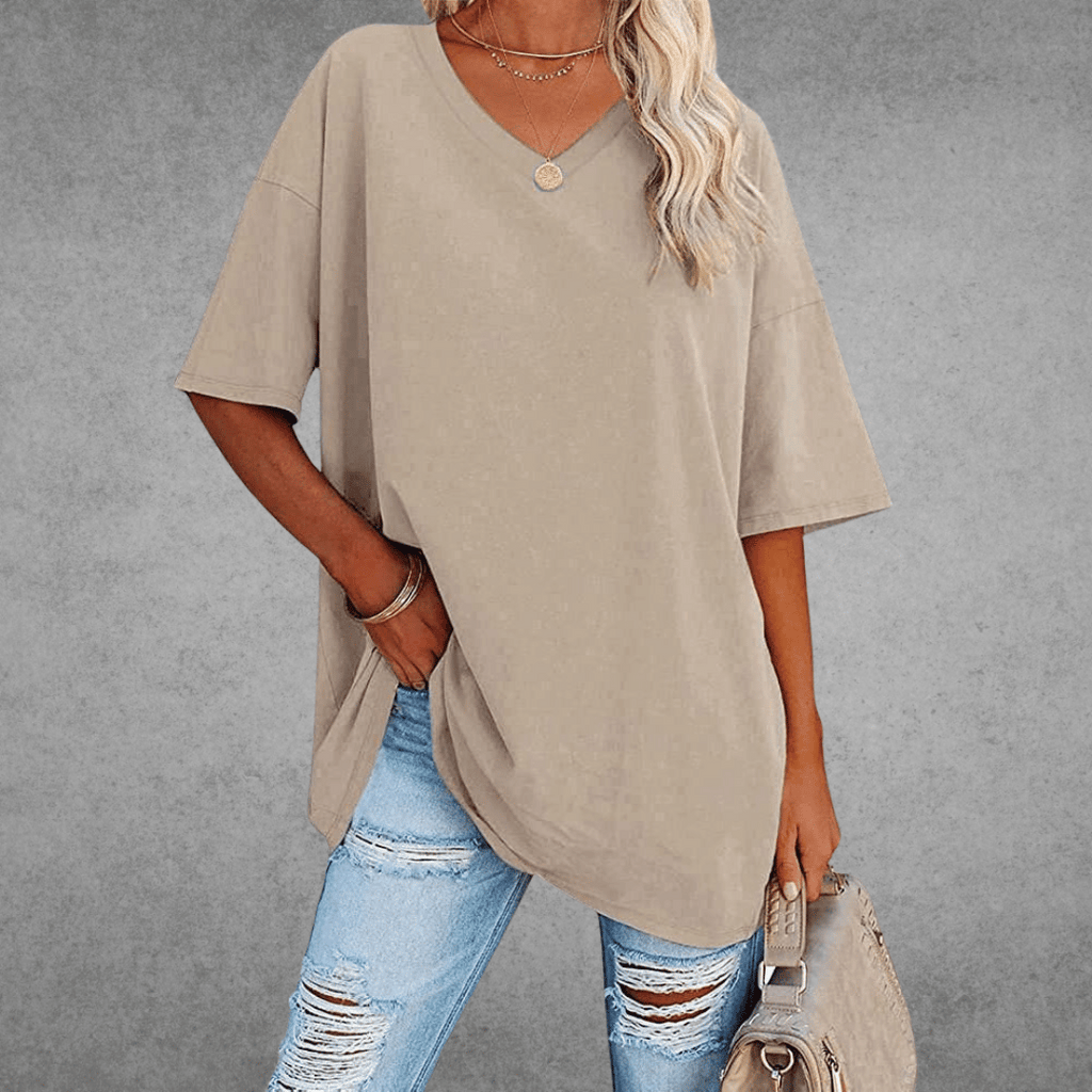 Ninon Camiseta Oversize para Mujer – T-Shirt Cuello V Casual Chic