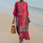 Aurora Vestido Maxi para Mujer – Diseño Bohemio Rojo con Estampado Étnico y Algodón Ligero