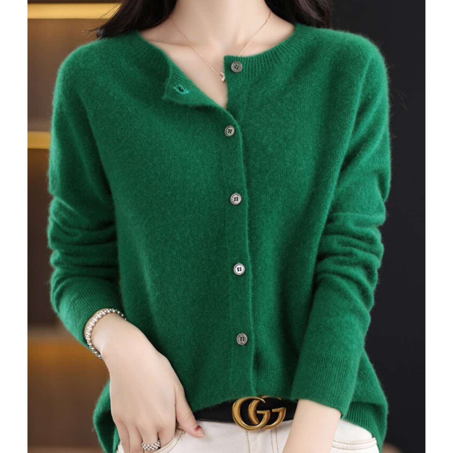 Charlotte Cárdigan Mujer – Cárdigan de Lana Merino y Cachemir con Cuello Redondo Elegante