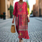 Aurora Vestido Maxi para Mujer – Diseño Bohemio Rojo con Estampado Étnico y Algodón Ligero