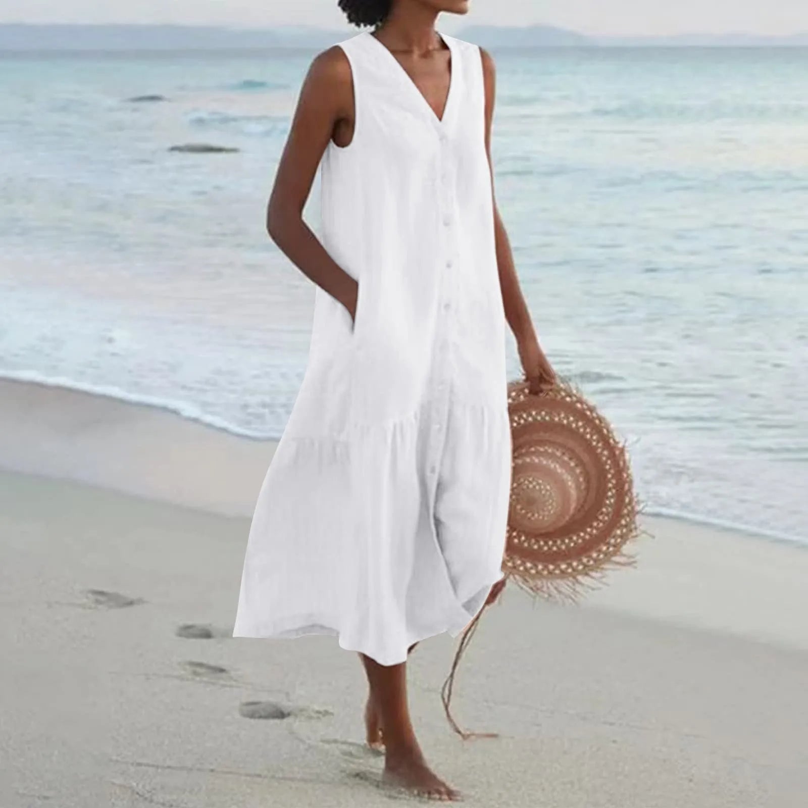Lena Vestido Largo para Mujer – Vestido Elegante Fluido con Escote en V Chic