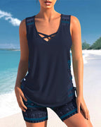 Bienna Tankini para Mujer – Bañador Geométrico con Short Elegante Verano
