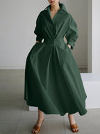 Lucie Vestido Midi para Mujer – Vestido Botones Elegante Casual Chic