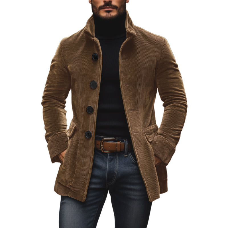 Ethan Abrigo de Pana para Hombre – Corte Slim Elegante con Cuello Alto Vintage