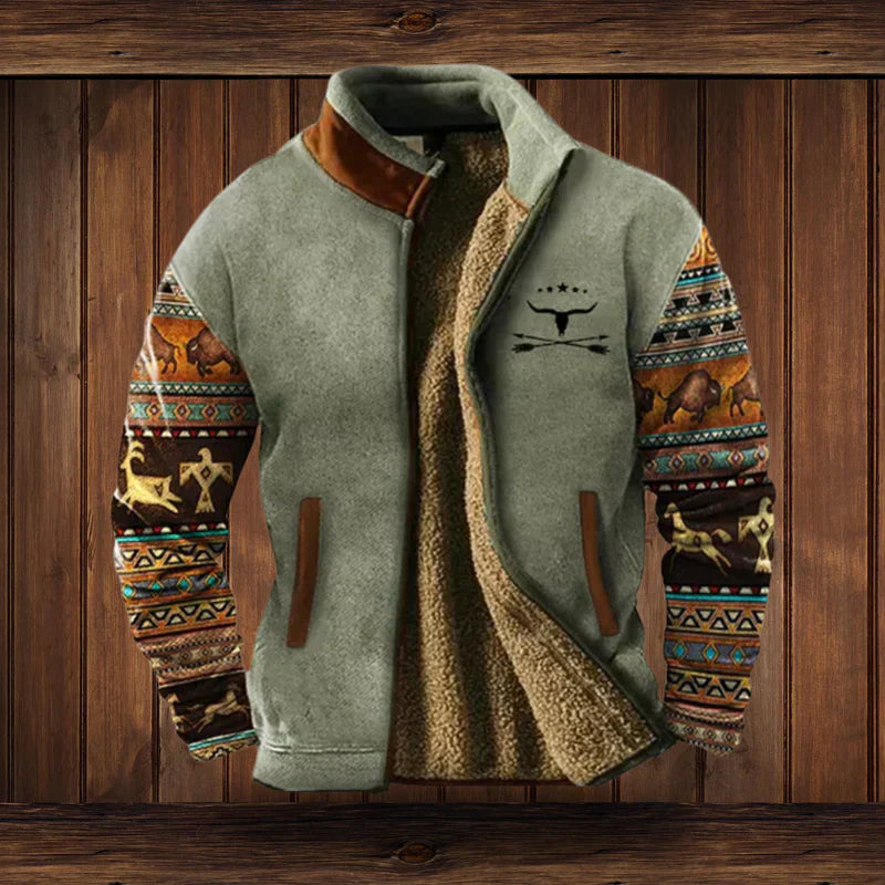 Ethan Chaqueta Hombre Estilo Western – Forro Polar Cálido y Diseño Étnico Moderno