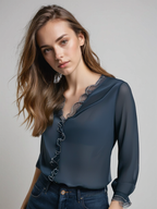 Clara Blusa de Manga Larga para Mujer – Blusa Elegante Casual Oficina Chic