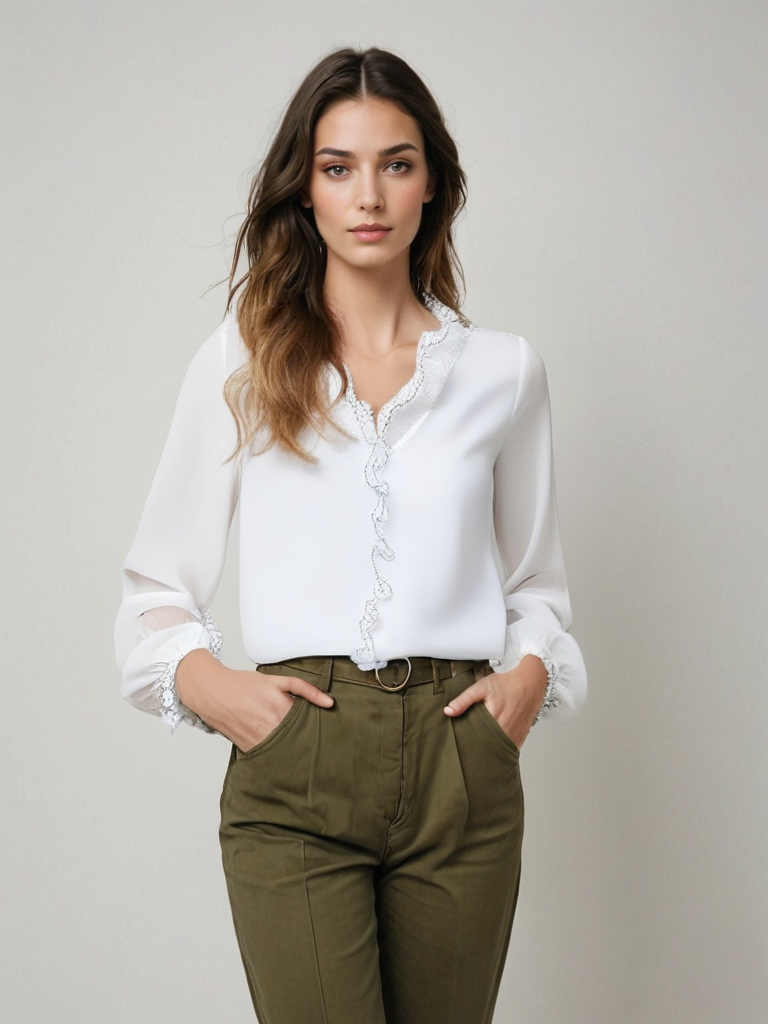 Clara Blusa de Manga Larga para Mujer – Blusa Elegante Casual Oficina Chic