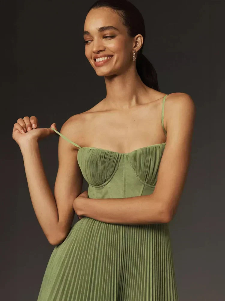 Juliana Vestido Midi para Mujer – Vestido Corsé Elegante Tul Plisado Chic