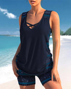 Bienna Tankini para Mujer – Bañador Geométrico con Short Elegante Verano