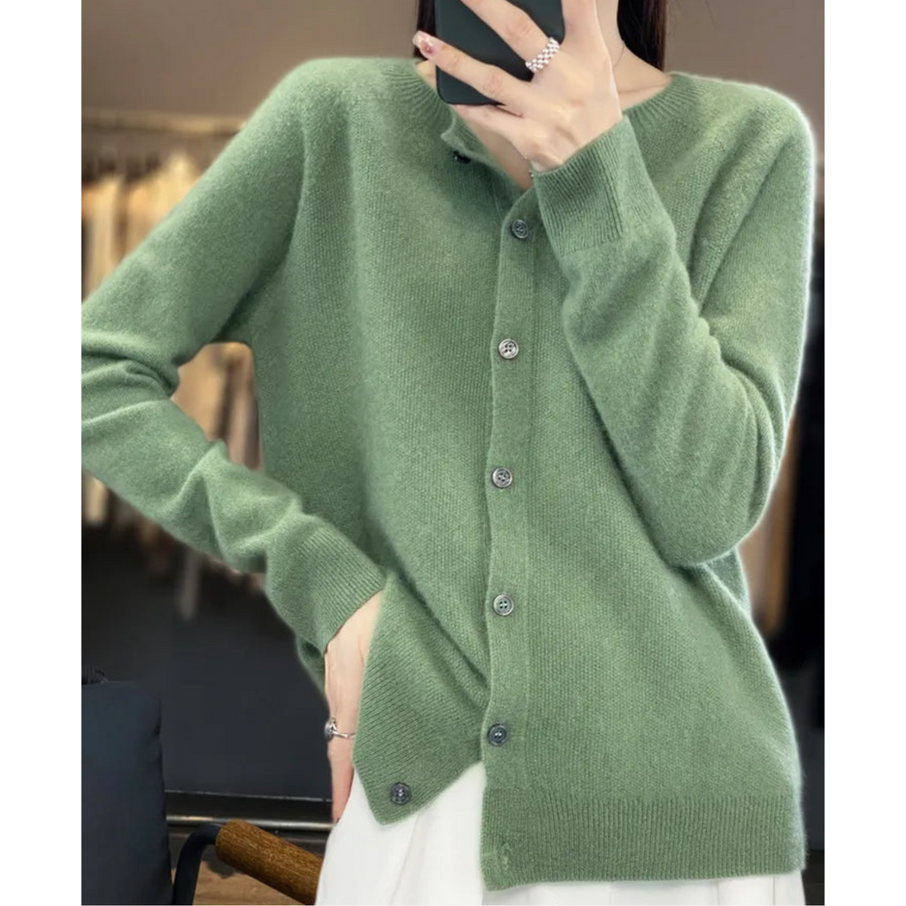 Charlotte Cárdigan Mujer – Cárdigan de Lana Merino y Cachemir con Cuello Redondo Elegante