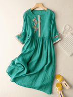 Zara Vestido Bohemio para Mujer – Vestido de Algodón y Lino Bordado Étnico