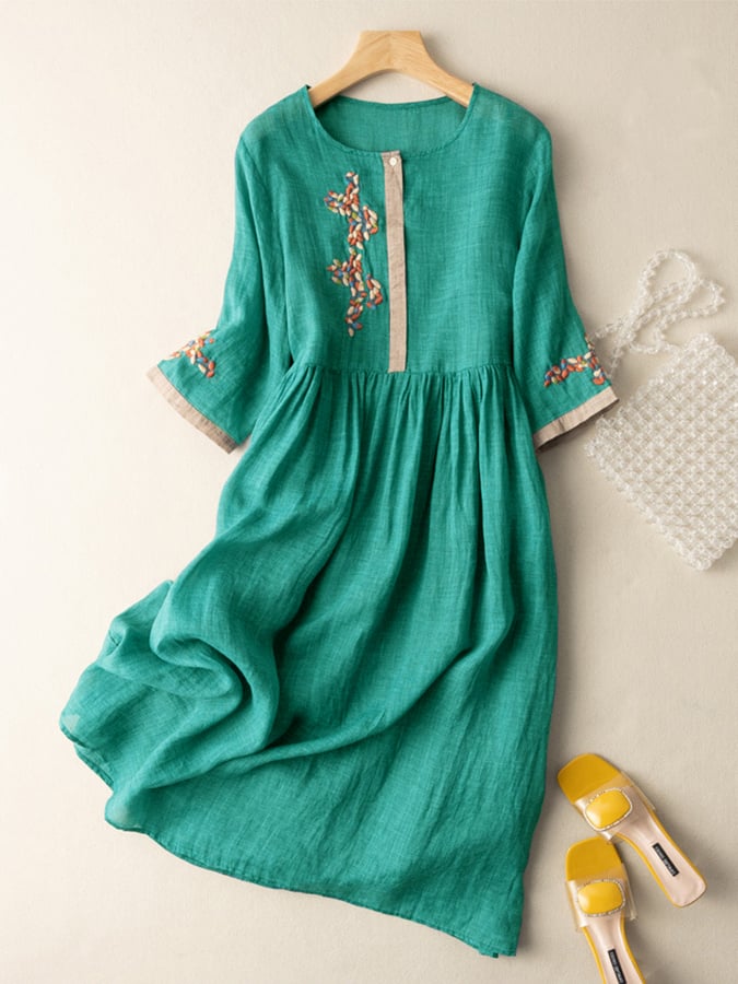 Zara Vestido Bohemio para Mujer – Vestido de Algodón y Lino Bordado Étnico