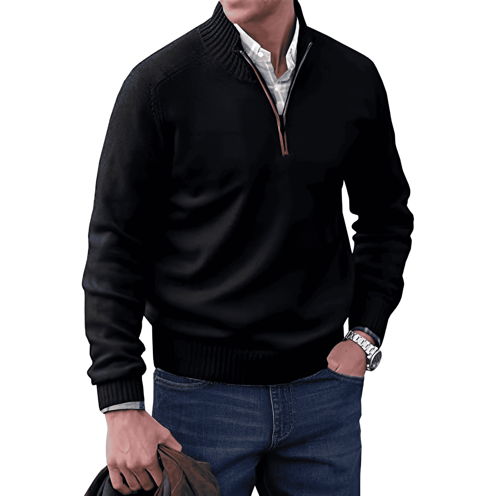 Adrian Jersey con Cremallera para Hombre – Suéter Elegante Cachemira Chic