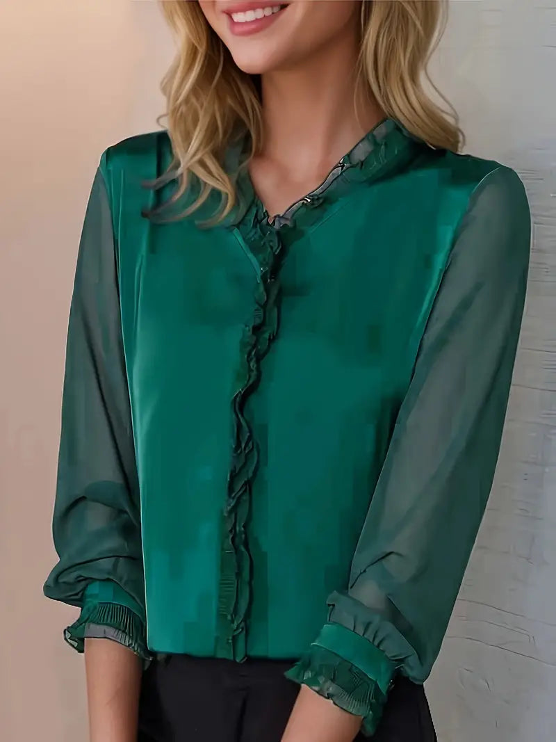Clara Blusa de Manga Larga para Mujer – Blusa Elegante Casual Oficina Chic