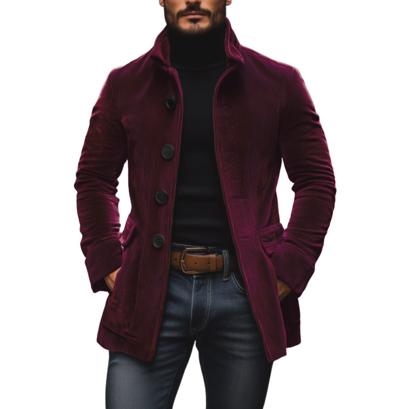 Ethan Abrigo de Pana para Hombre – Corte Slim Elegante con Cuello Alto Vintage