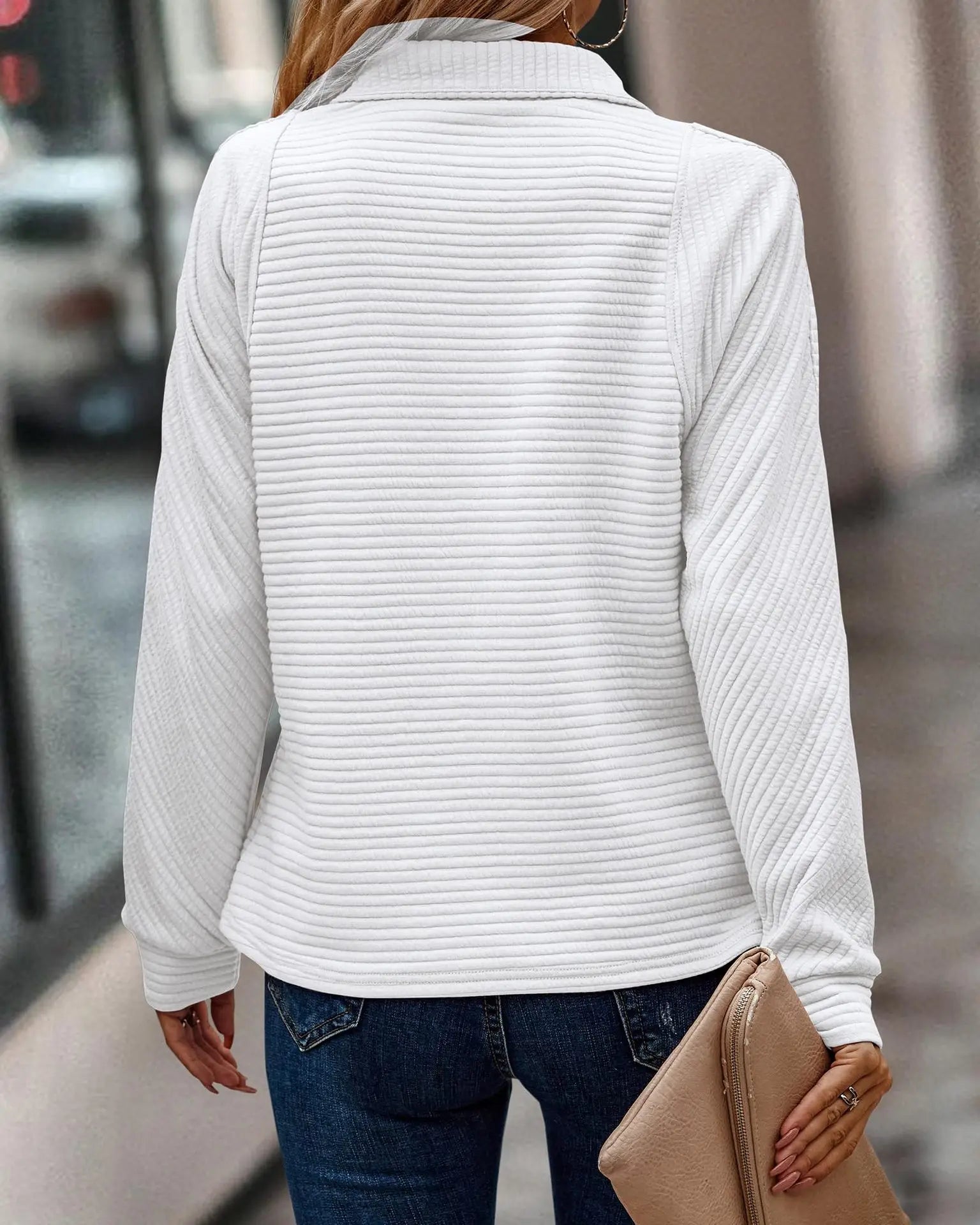 Leyna Jersey de Punto para Mujer – Suéter Canalé con Cremallera Chic
