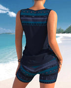 Bienna Tankini para Mujer – Bañador Geométrico con Short Elegante Verano