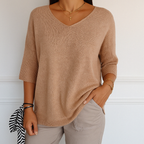 Coraline Jersey de Cuello V para Mujer – Suéter Elegante de Punto Fino Chic