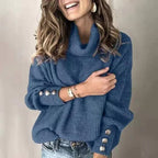 Emma Jersey Cuello Alto para Mujer – Suéter Elegante Invierno Chic Botones