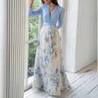 Lily Vestido Largo Floral para Mujer – Vestido Verano Azul Elegante Chic