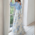 Lily Vestido Largo Floral para Mujer – Vestido Verano Azul Elegante Chic