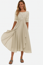 Vera Vestido Elegante para Mujer – Vestido de Encaje y Chifón Línea A Chic