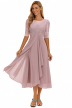 Vera Vestido Elegante para Mujer – Vestido de Encaje y Chifón Línea A Chic