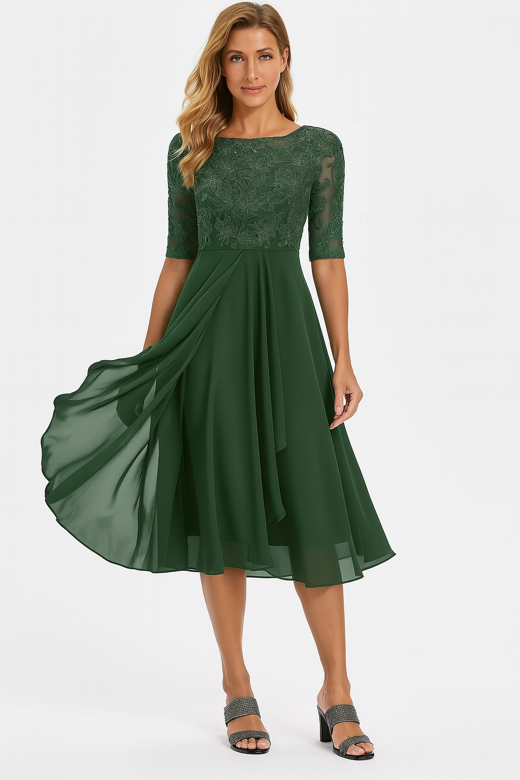 Vera Vestido Elegante para Mujer – Vestido de Encaje y Chifón Línea A Chic