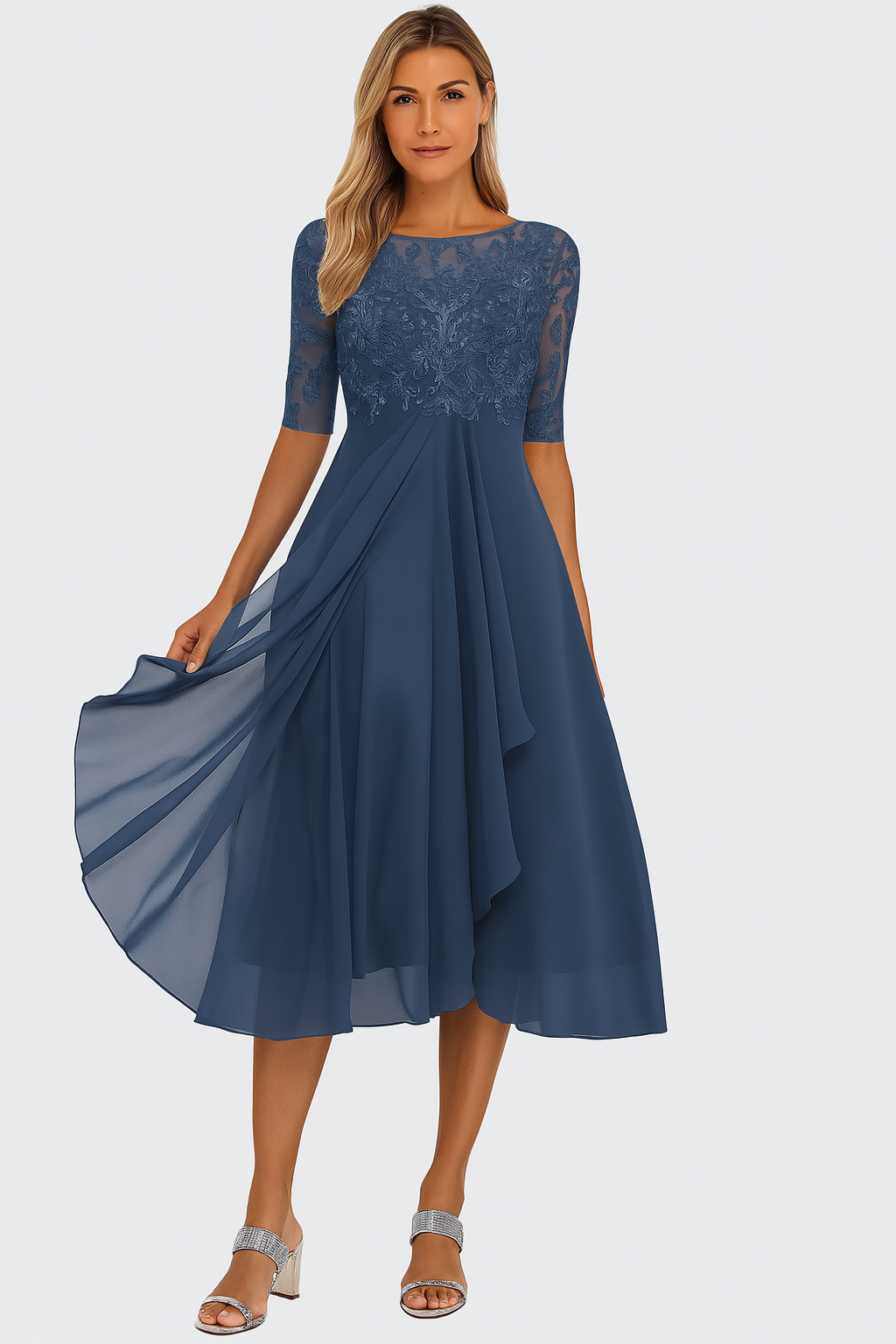 Vera Vestido Elegante para Mujer – Vestido de Encaje y Chifón Línea A Chic