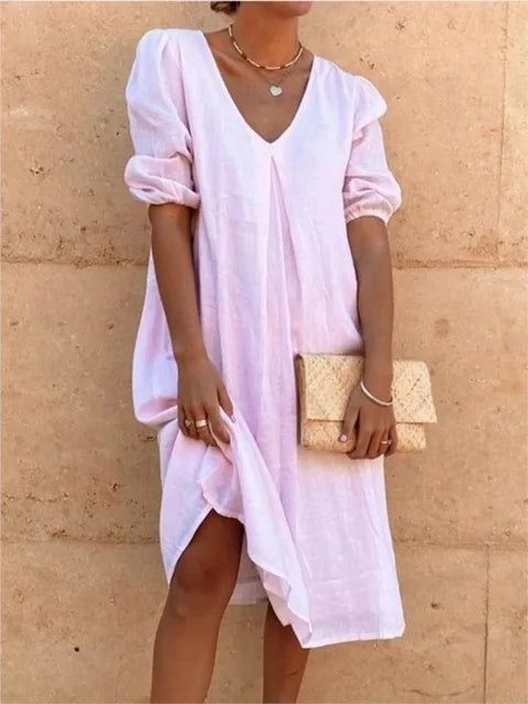 Fanny Vestido Midi para Mujer – Vestido Verano Elegante Cuello V Chic