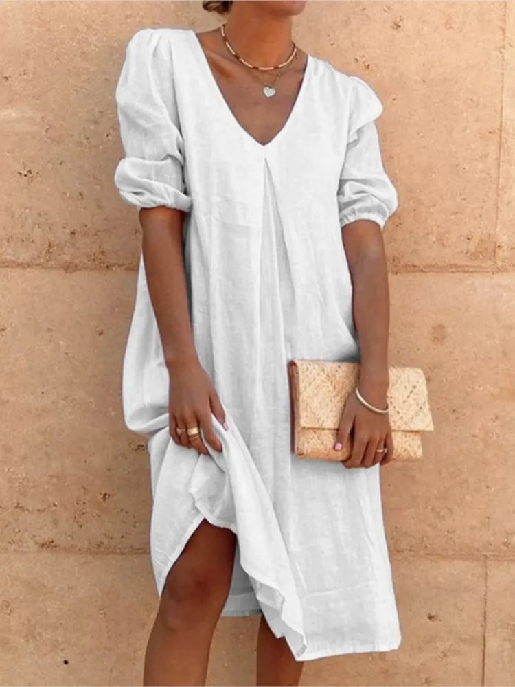 Fanny Vestido Midi para Mujer – Vestido Verano Elegante Cuello V Chic