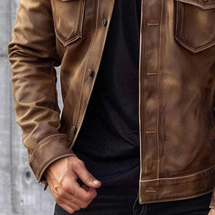Pierre Chaqueta de Cuero Vintage para Hombre – Cazadora Elegante Premium Casual